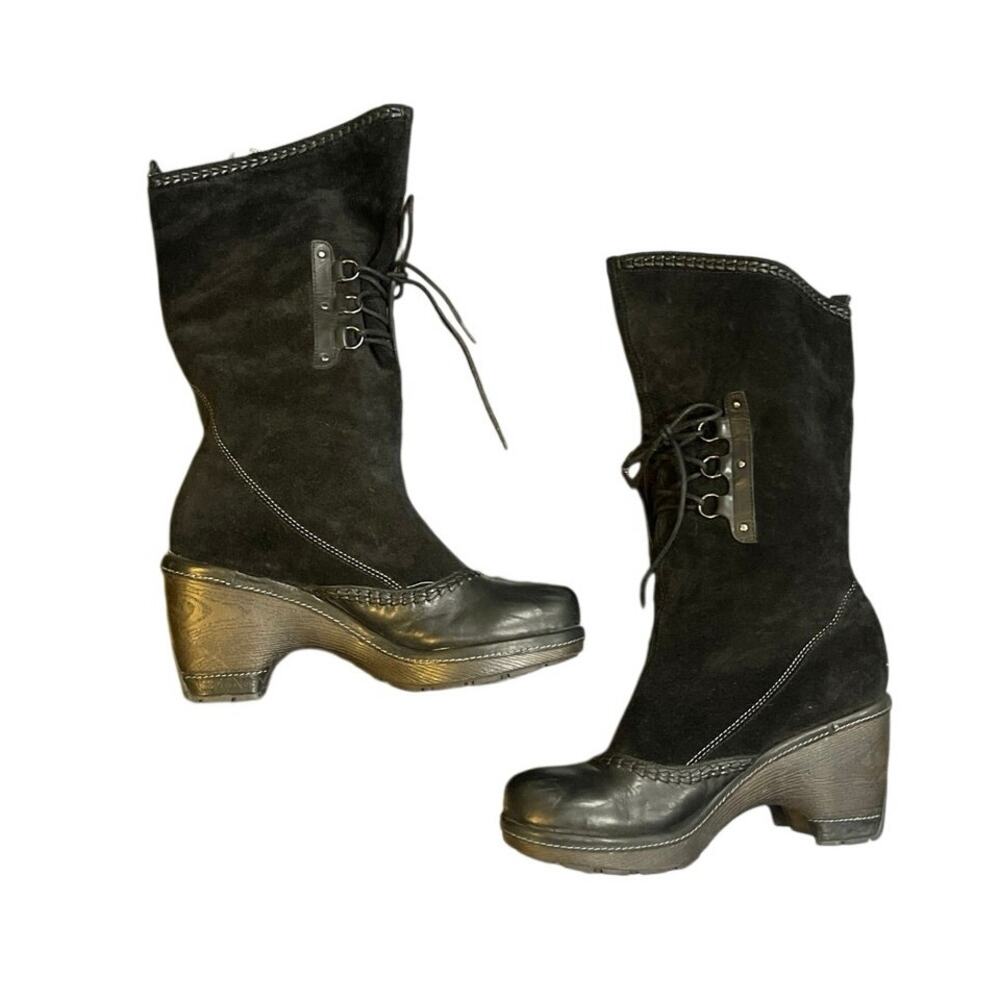 Jambu Riviera Wedge Suede Lace up Mid Calf Boots SZ 9 Vintage Boho Victorian